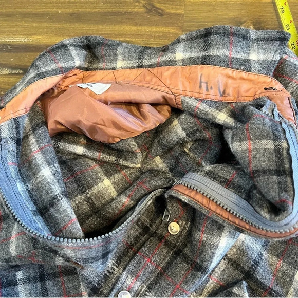 Briggs Vintage Plaid Wool Shirt Button Down Zipper Boxy Grid Window Pane Gray M - Picture 11 of 12